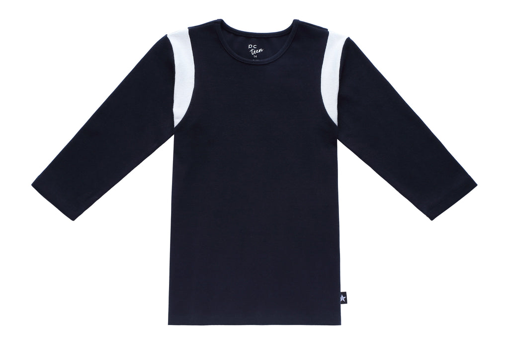 Teens' Navy with White Ribbed T-shirt