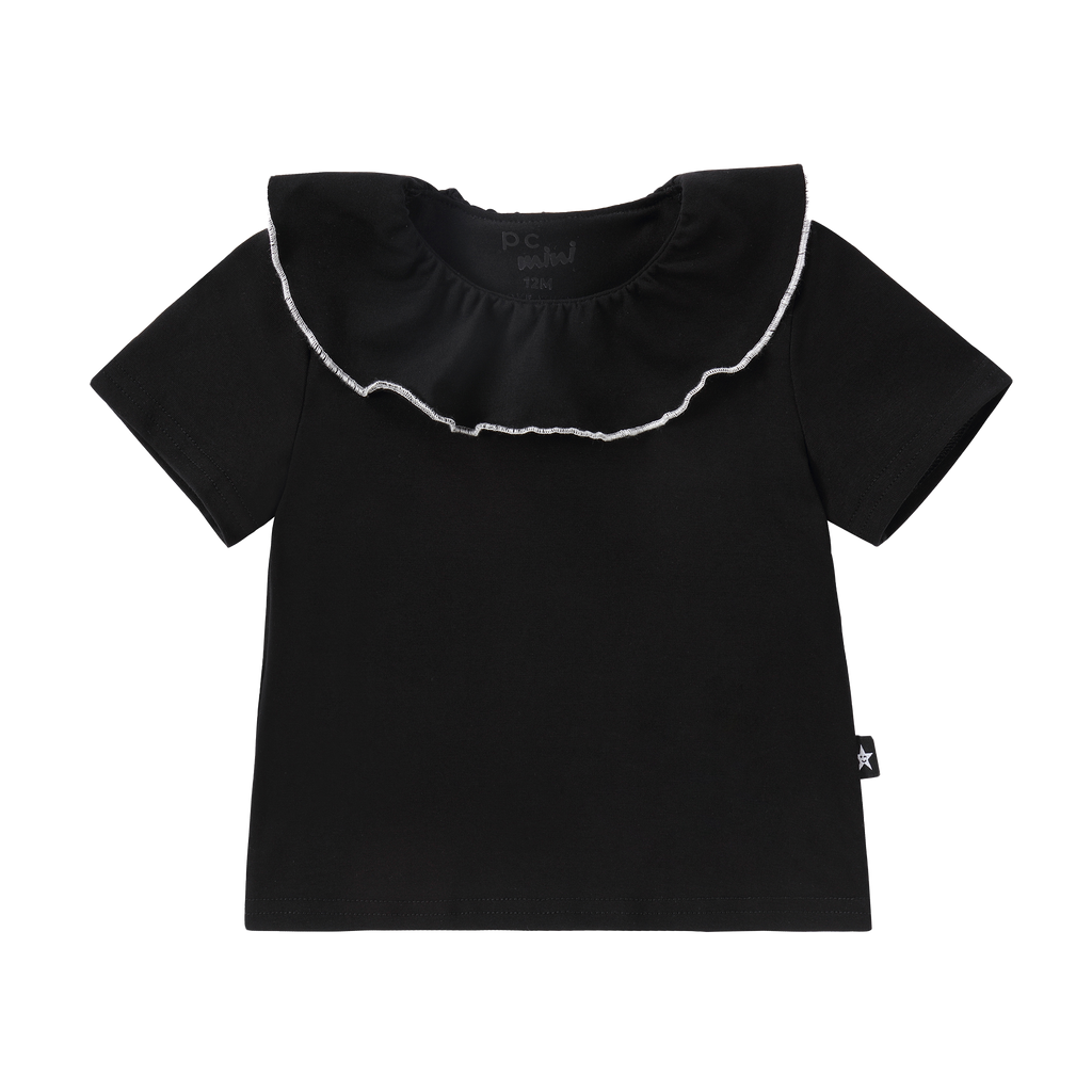 Black T-shirt with Ruffle Collar