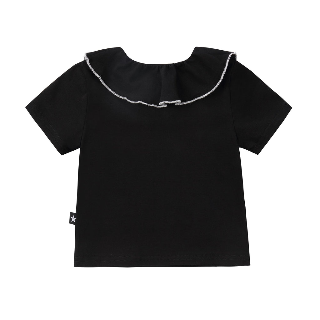 Black T-shirt with Ruffle Collar