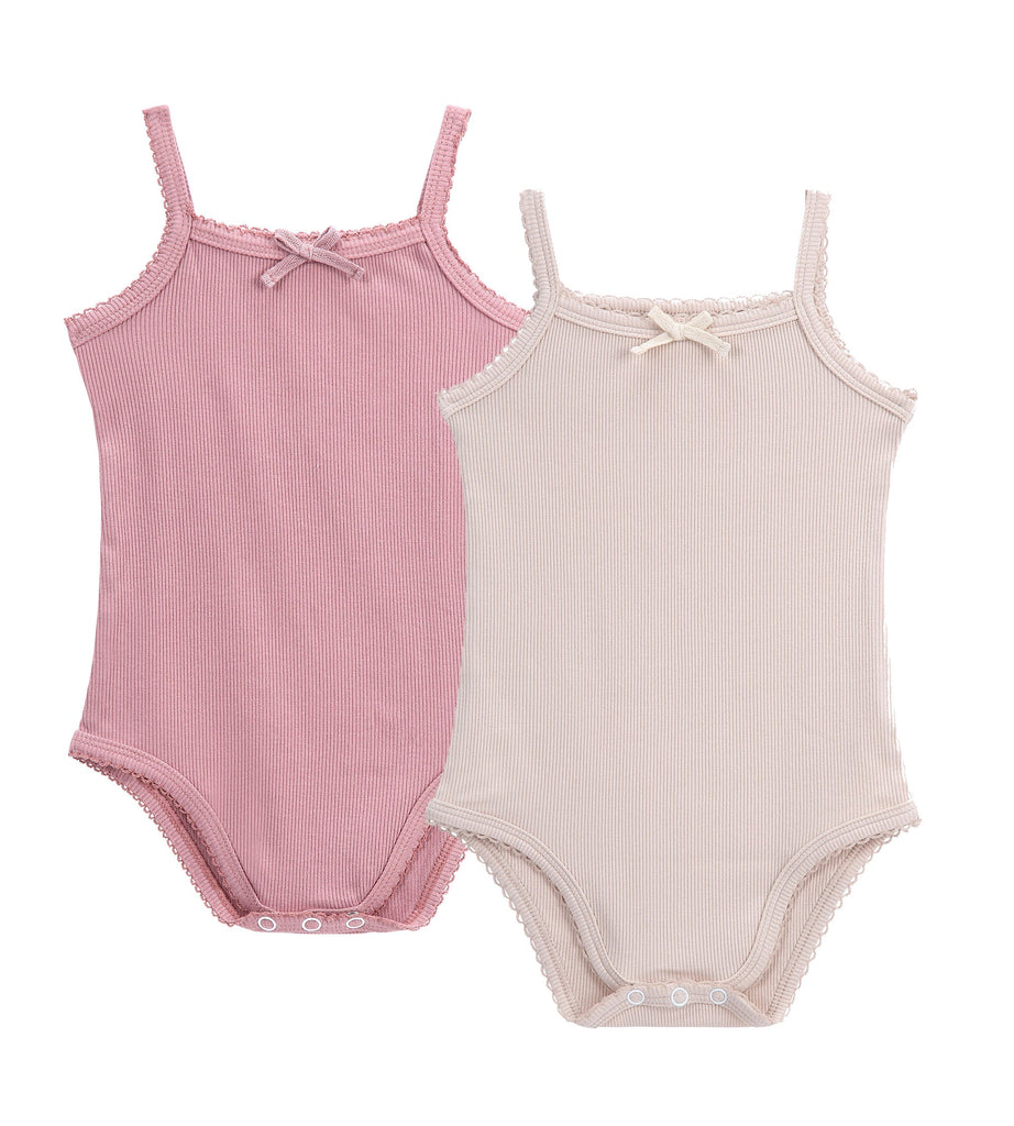 Baby Ribbed 2pc Bodysuit with Bow - Mauve/Oat