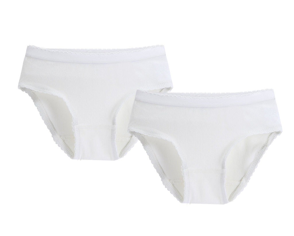 Girl Ribbed 2pc Panty - White