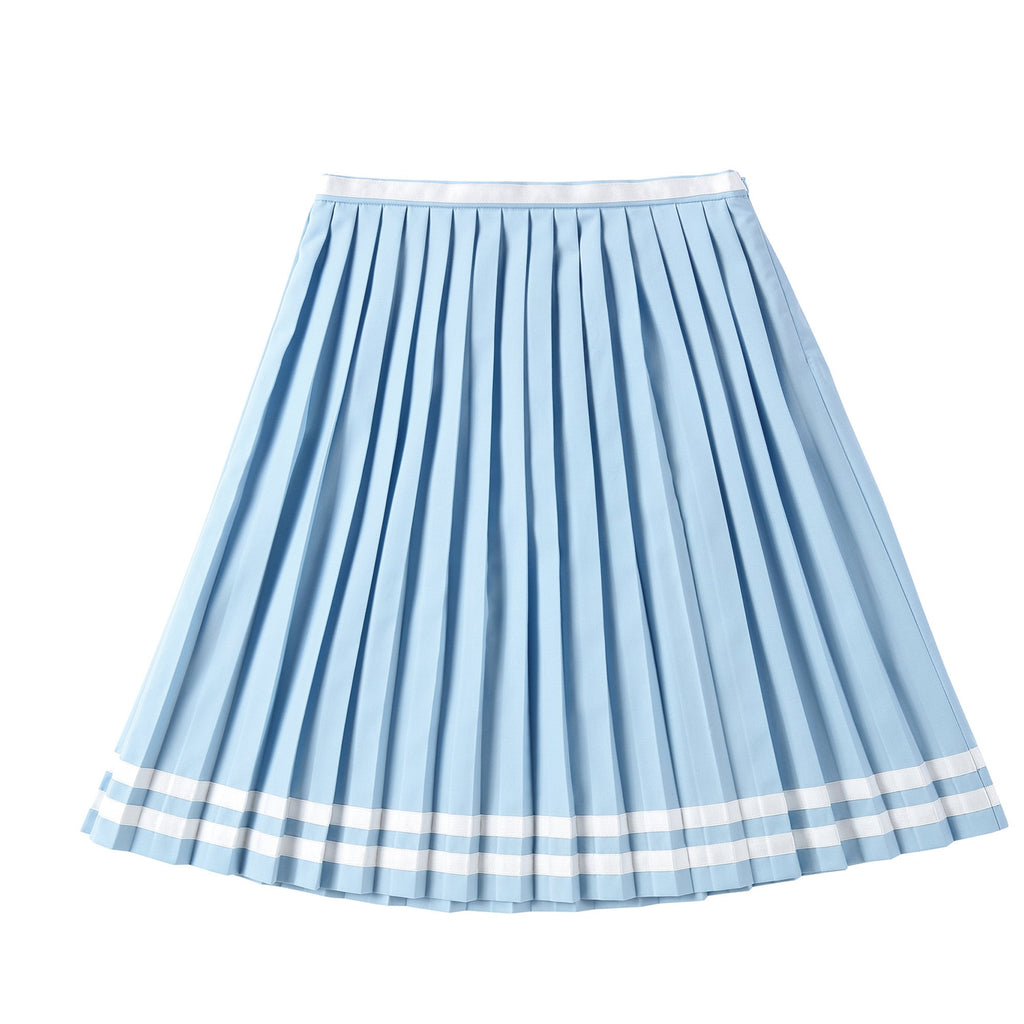 Teens Ice Blue Pleated Skirt with Ivory Ribbon Detail