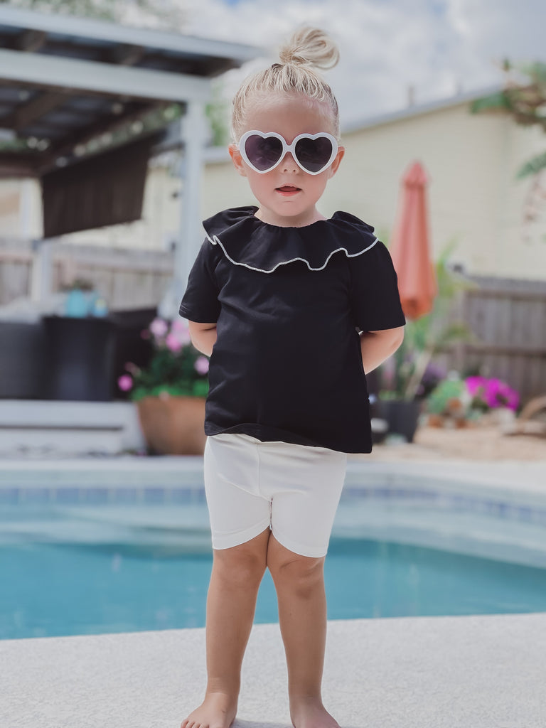 Black T-shirt with Ruffle Collar